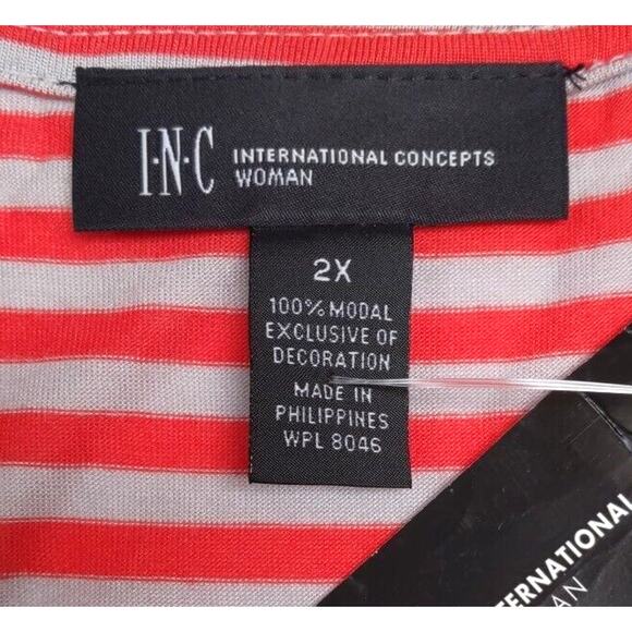 INC Tunic Tank Top Women's Plus Size 2X Rosettes Red Gray/Taupe Striped NEW NWT - Picture 8 of 14